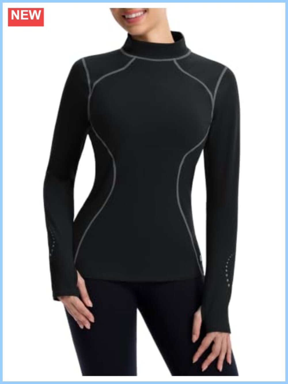 Women's Thermal Mock Neck Long Sleeve Top Fleece Lined Thumbholes